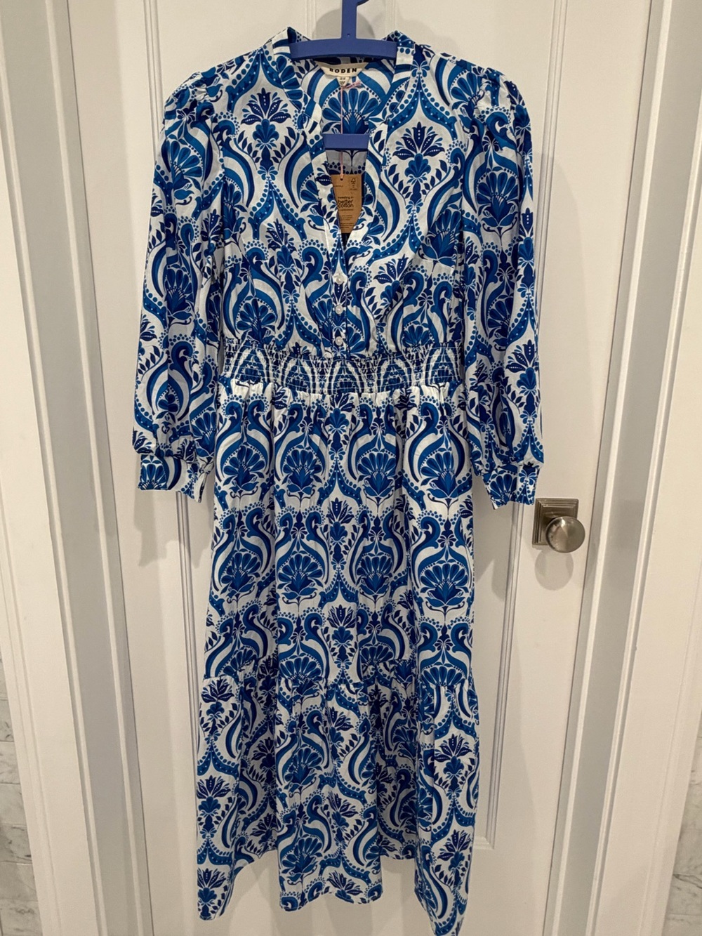Boden Elena Tiered Cotton Midi Dress (SZ 4) - ‘Blue Ornamental’ Print 💙